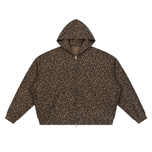 CHEETAH PRINT WAFFLE ZIP HOODIE