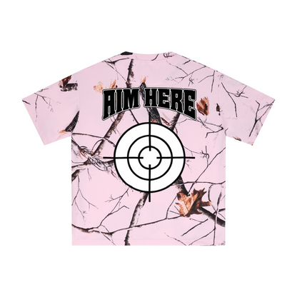 240GSM Unisex Relaxed Fit Tree Leaf Heat-Transfer T-shirt Light Pink