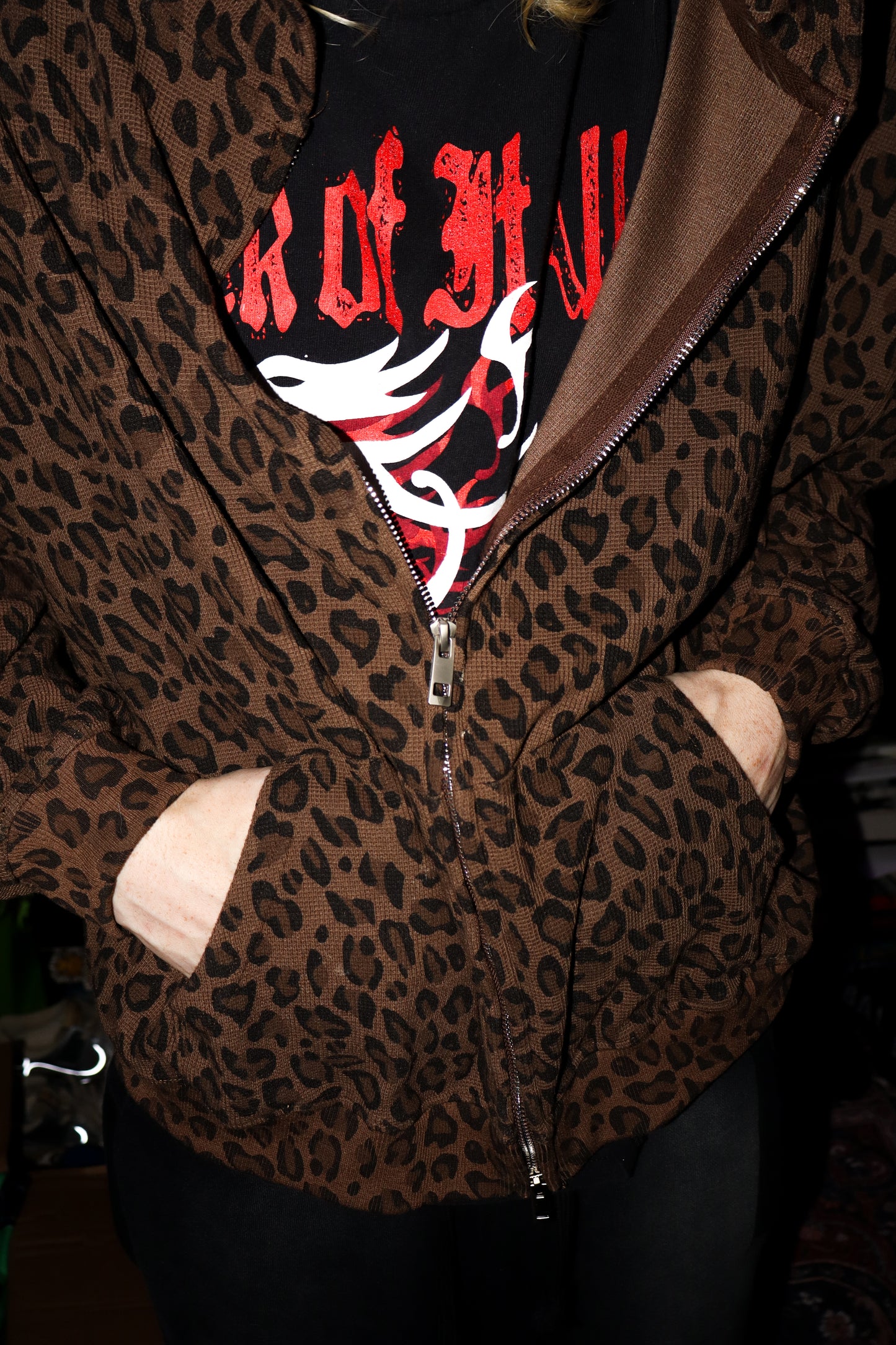 CHEETAH PRINT WAFFLE HOODIE